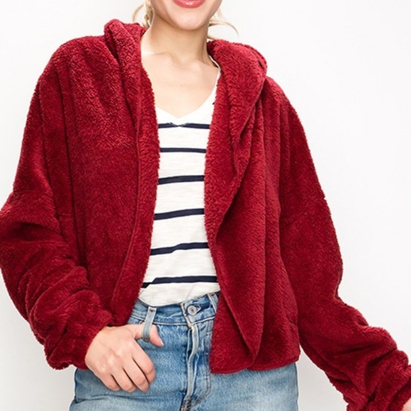 Soft Burgundy Fleeced Hoodie - Picture 3 of 4